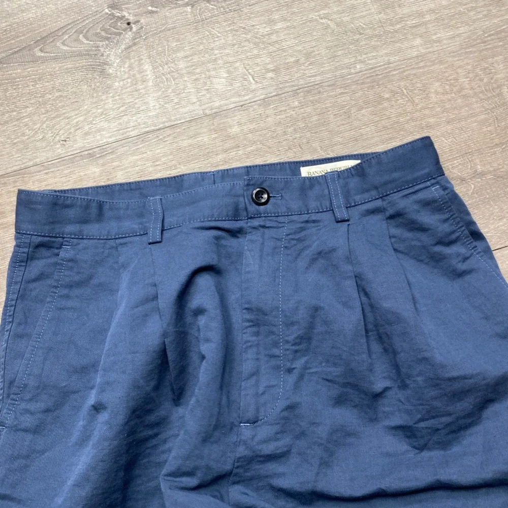 Banana Republic Trousers Mens 31x32 Blue Pleated Linen Blend Safari Travel Pant